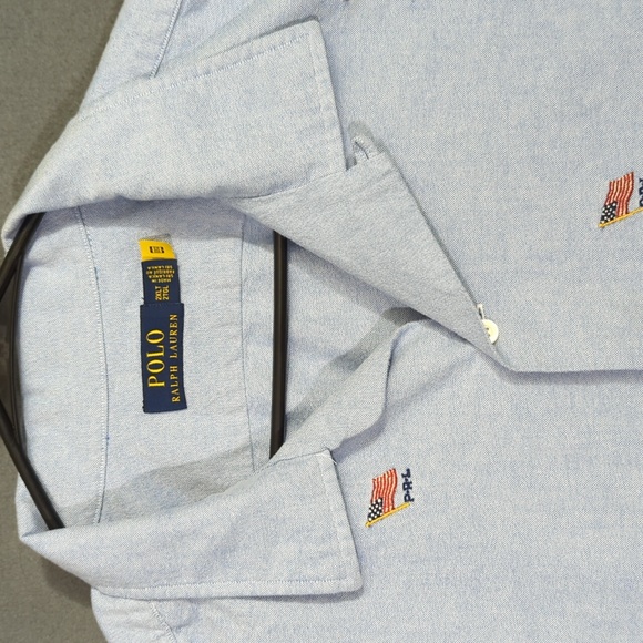 Polo Ralph Lauren Shirt Men's 2XLT Blue Flag Embroidered Oxford Camp Shirt Loop - Picture 6 of 9